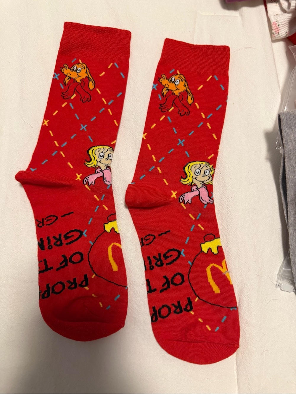 McDonald's Bright Red Character Crew Socks with Yellow Logo Accents